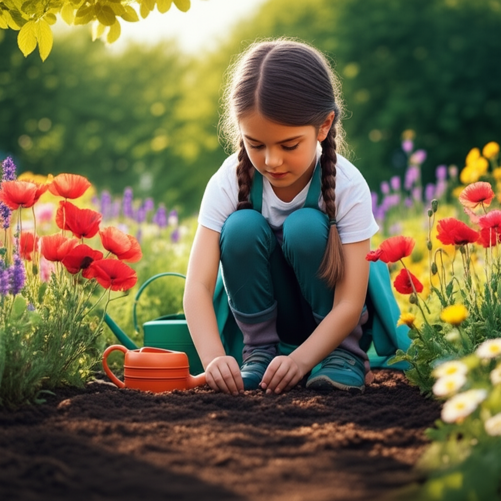 Lily tending to her gratitude garden